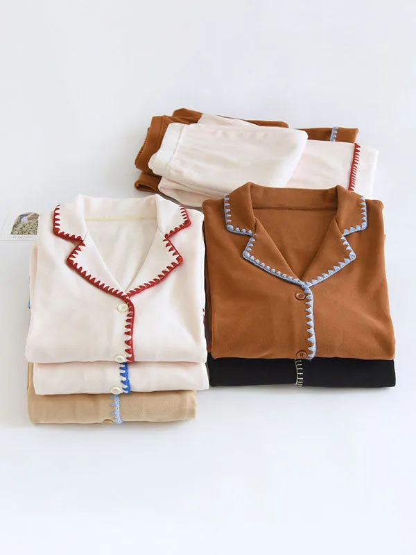 Flannel Contrast Color Long Sleeve Pajamas