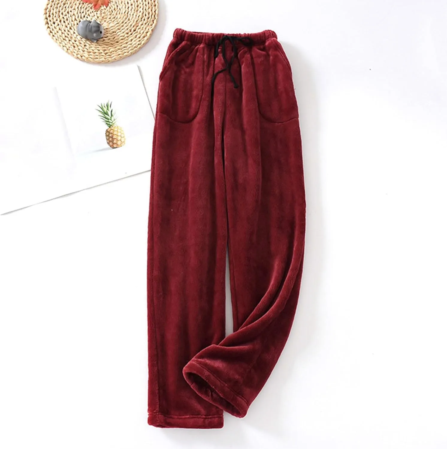Flannel Pajama Pants Women Fuzzy Fleece Buffalo Plaid Pj Pants Elastic Waist Checkered Lounge Pants with Pockets