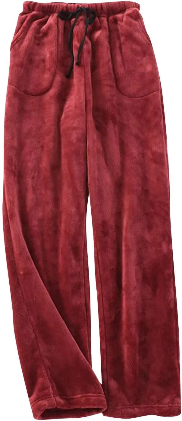 Flannel Pajama Pants Women Fuzzy Fleece Buffalo Plaid Pj Pants Elastic Waist Checkered Lounge Pants with Pockets