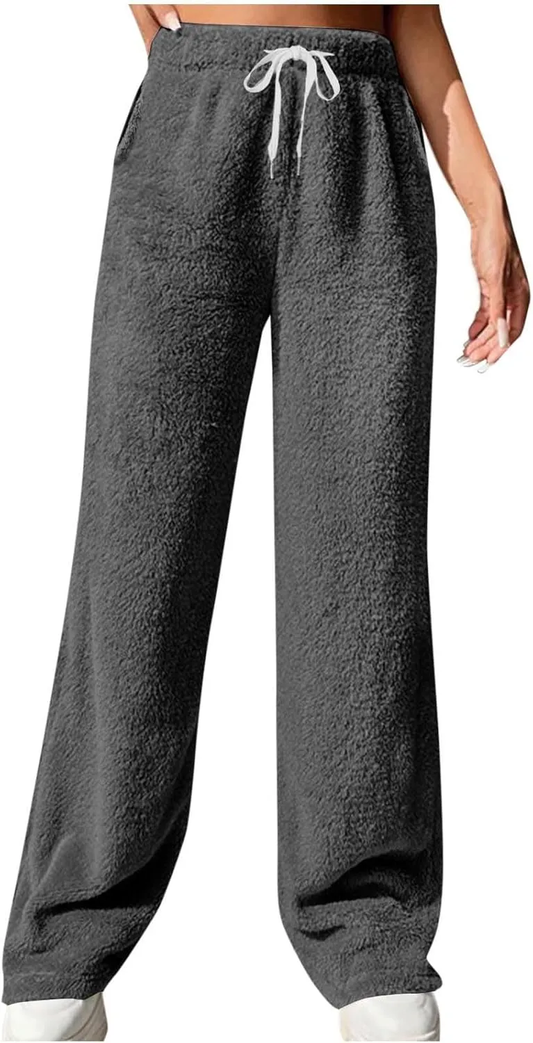 Flannel Pajama Pants Women Fuzzy Fleece Buffalo Plaid Pj Pants Soft Comfy Sleep Pants with Pockets Loungewear