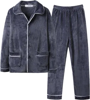 Flannel Pajamas for Men Long Sleeve Loungewear Button Down Pjs 2 Pc Set Sleepwear Comfy Nightwear Mens Flannel Pjs Sets