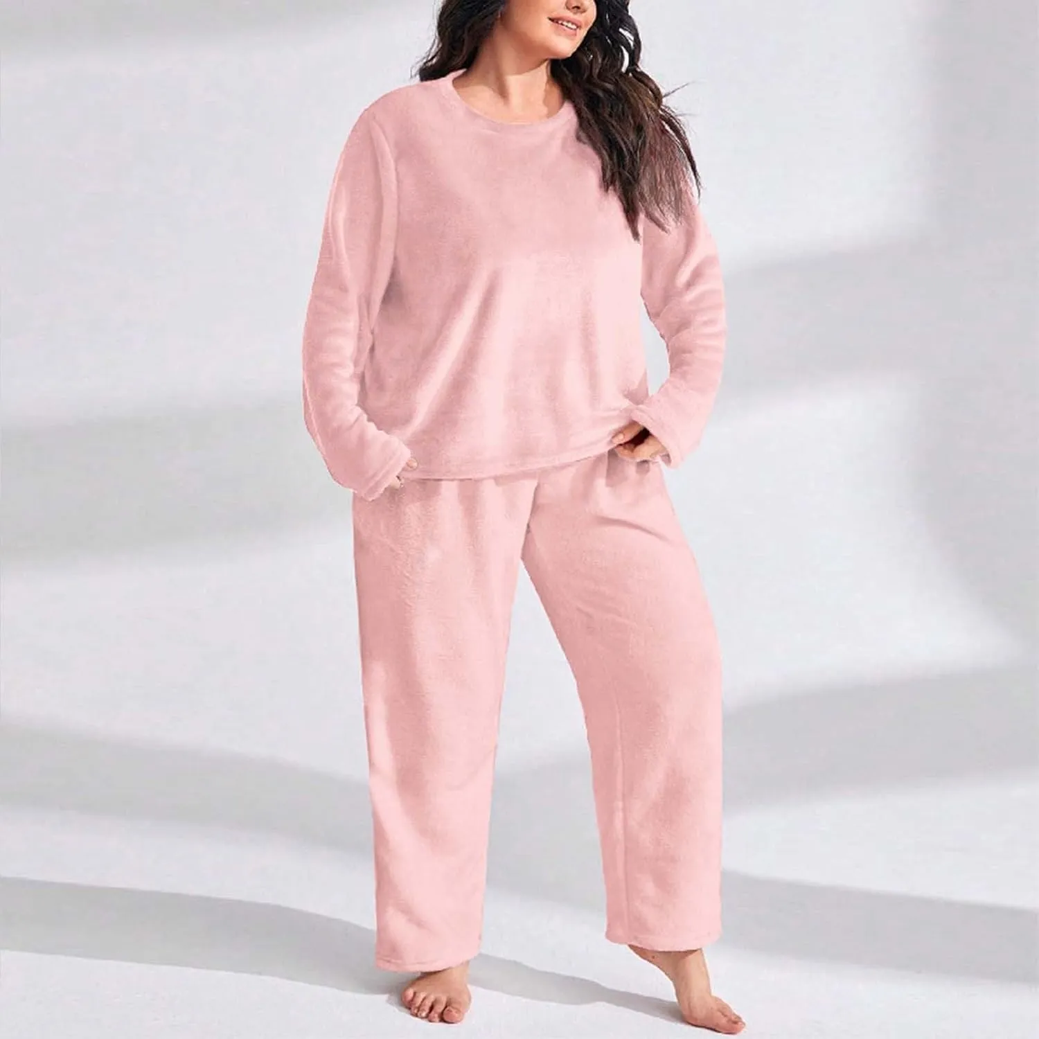 Flannel Pajamas for Women Set Thickened Warm Coral Fleece Loungewear Plus Size Winter Sleepwear Two Piece Pajama
