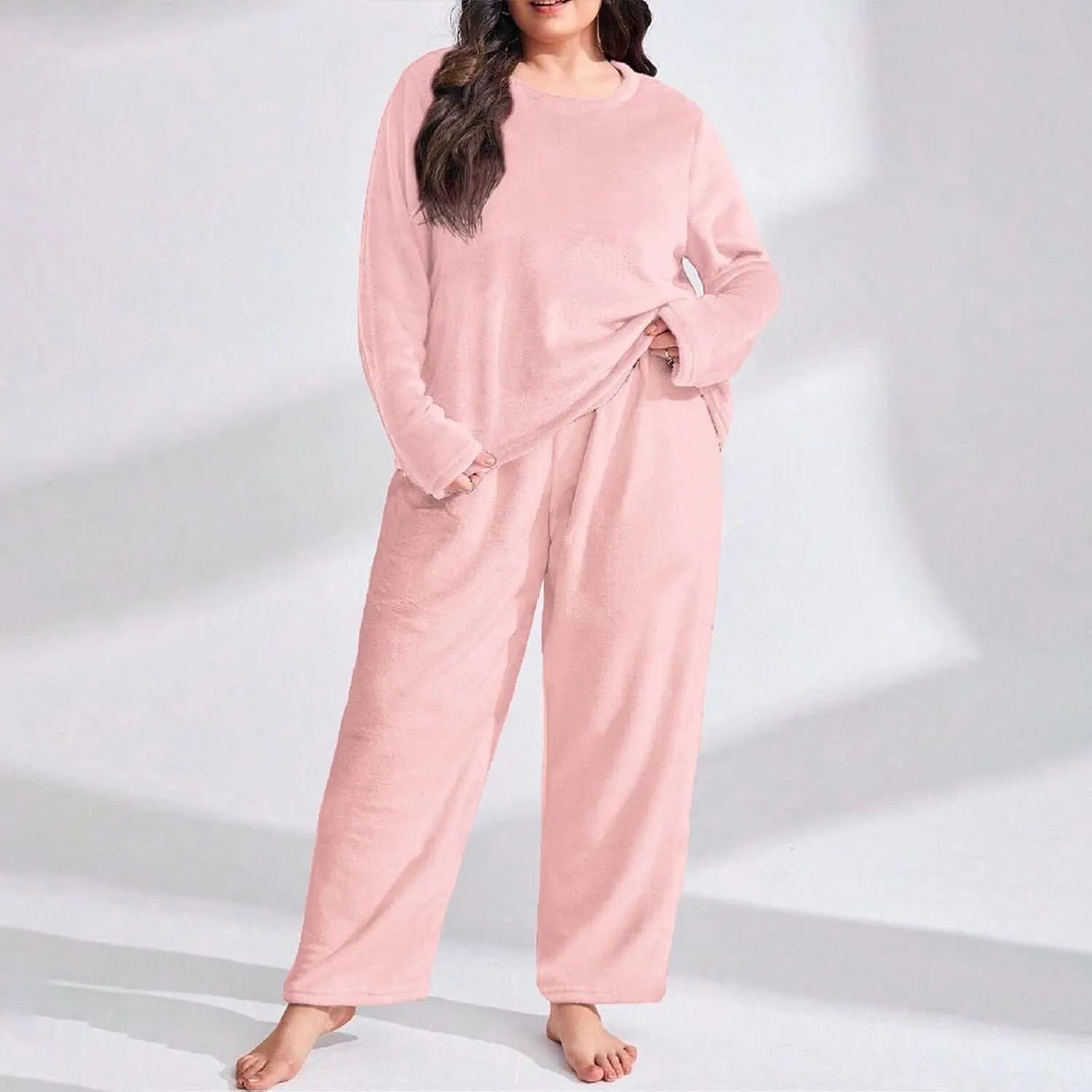 Flannel Pajamas for Women Set Thickened Warm Coral Fleece Loungewear Plus Size Winter Sleepwear Two Piece Pajama