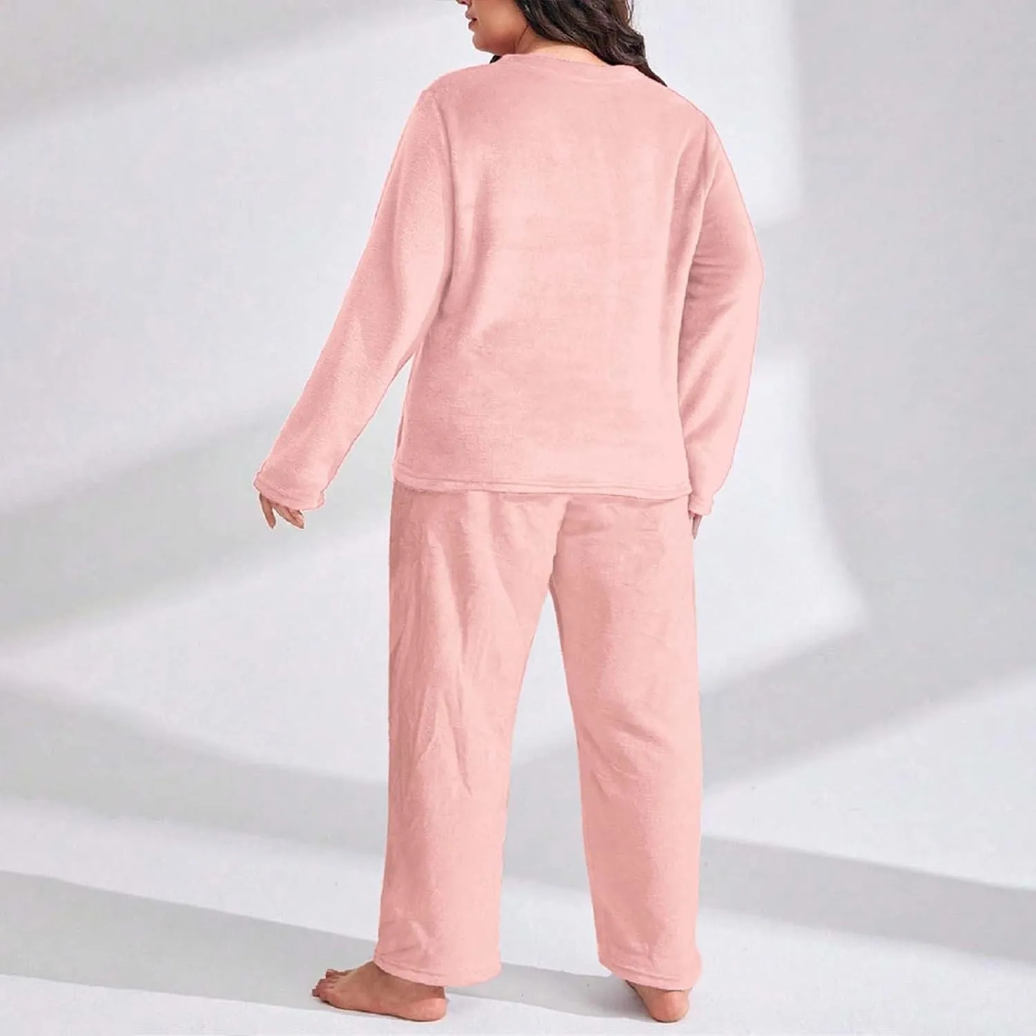 Flannel Pajamas for Women Set Thickened Warm Coral Fleece Loungewear Plus Size Winter Sleepwear Two Piece Pajama