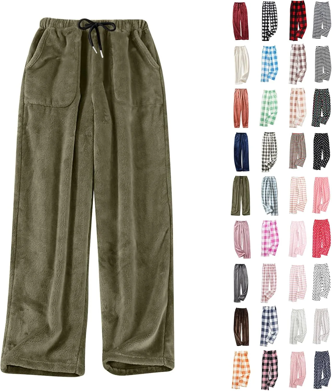 Flannel Pajamas Women Plush Pajama Pants Buffalo Plaid Comfy Soft Pajamas Pants Lounge Stretch Wide Leg Bottoms