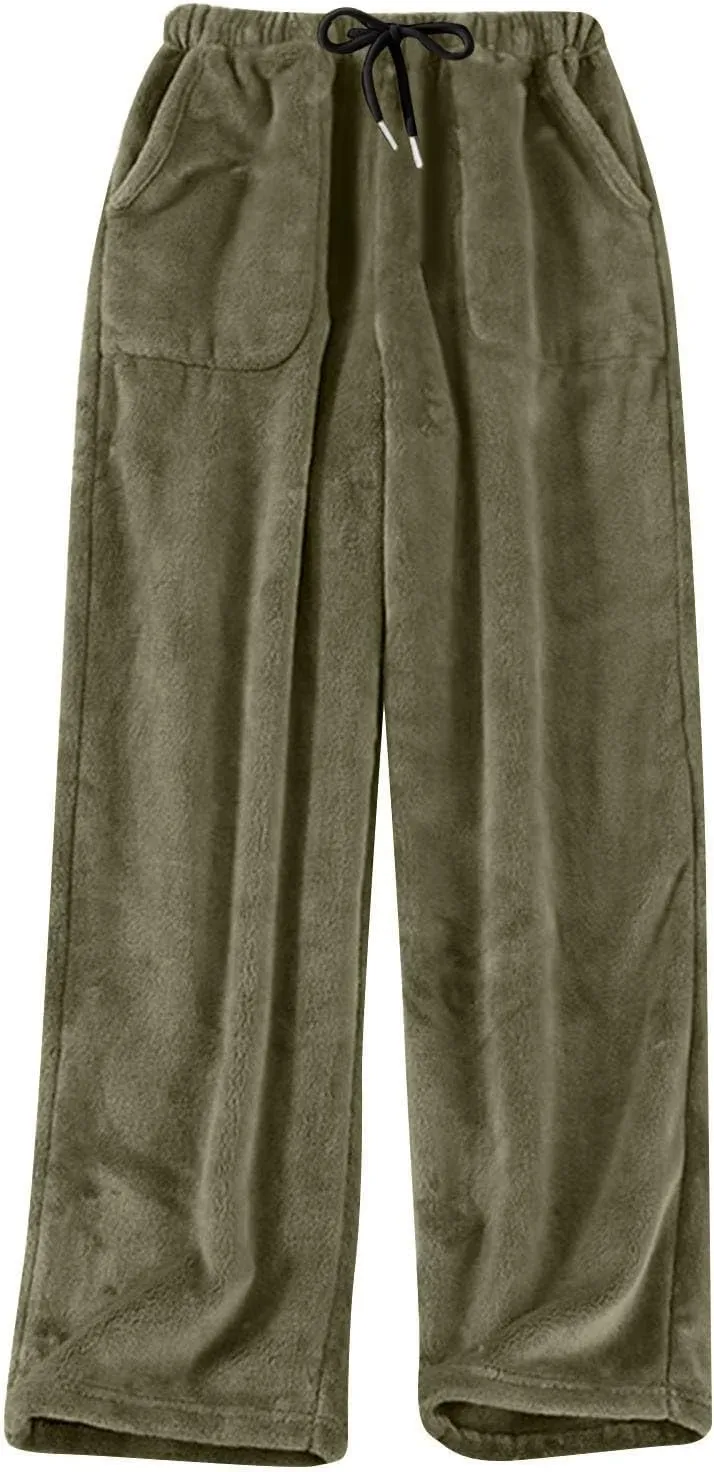 Flannel Pajamas Women Plush Pajama Pants Buffalo Plaid Comfy Soft Pajamas Pants Lounge Stretch Wide Leg Bottoms