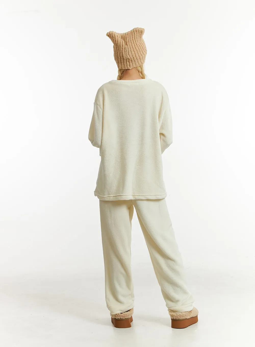 Fleece Bear Top and Elastic Trouser Loungewear Set ID313