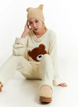 Fleece Bear Top and Elastic Trouser Loungewear Set ID313