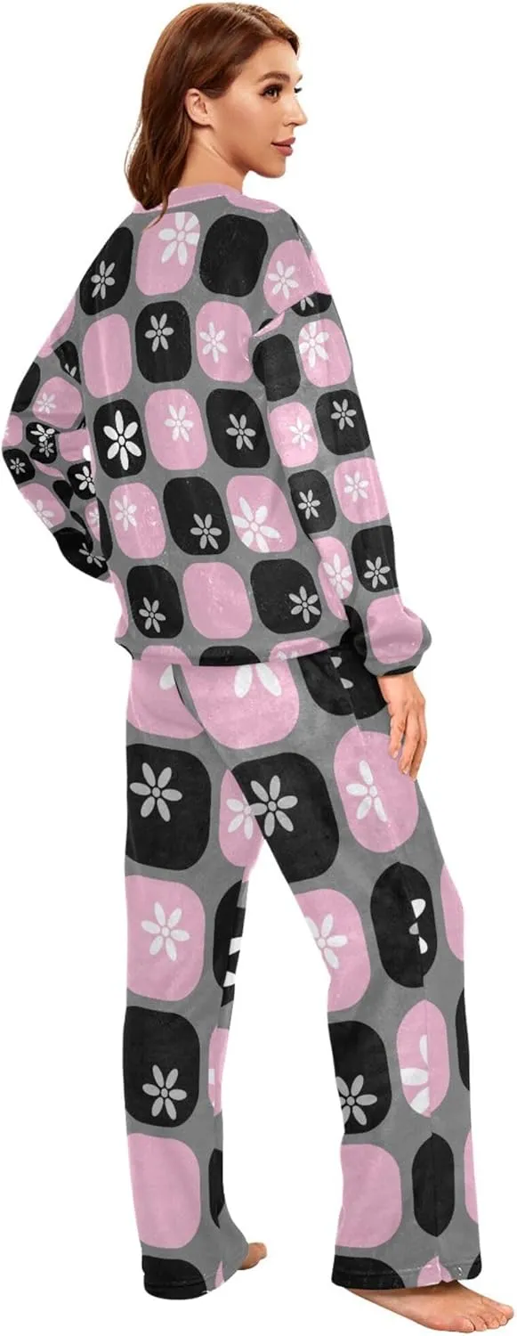 Fleece Pajamas for Women Classic Fuzzy Long Sleeve Lounge Sets Unique Pajamas Loungewear S