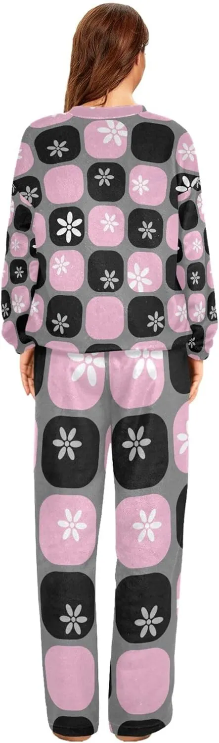 Fleece Pajamas for Women Classic Fuzzy Long Sleeve Lounge Sets Unique Pajamas Loungewear S