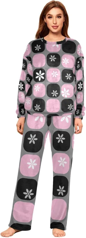 Fleece Pajamas for Women Classic Fuzzy Long Sleeve Lounge Sets Unique Pajamas Loungewear S