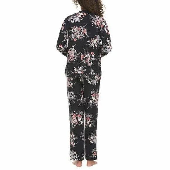 Flora Nikrooz Women's Plus Ultra Soft Floral Print PJ Cozy Notch Collar 2-piece Sleepwear Lounge Pajama Set