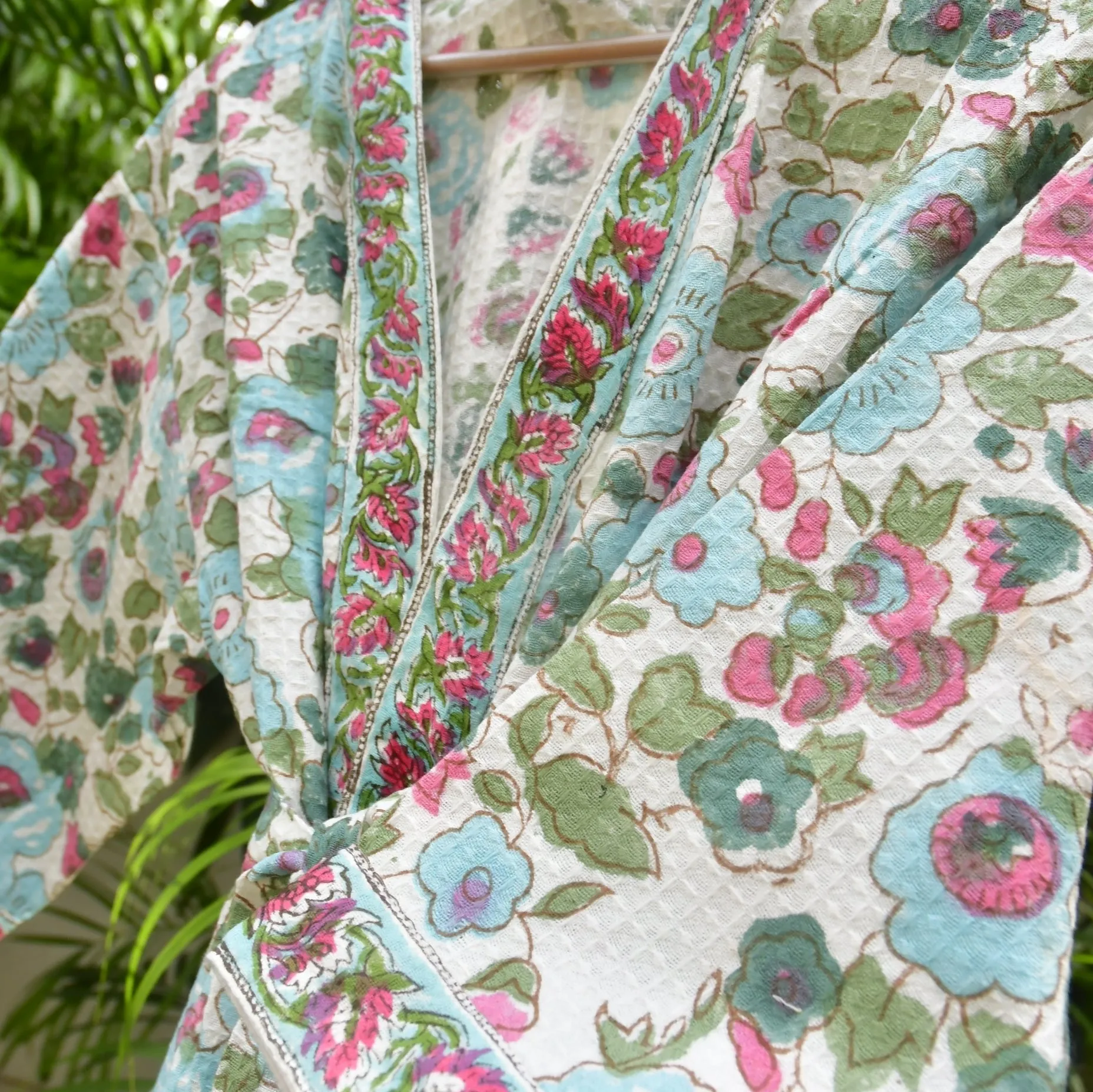 Floral Joy Premium HandBlock Waffle cotton Bathrobe
