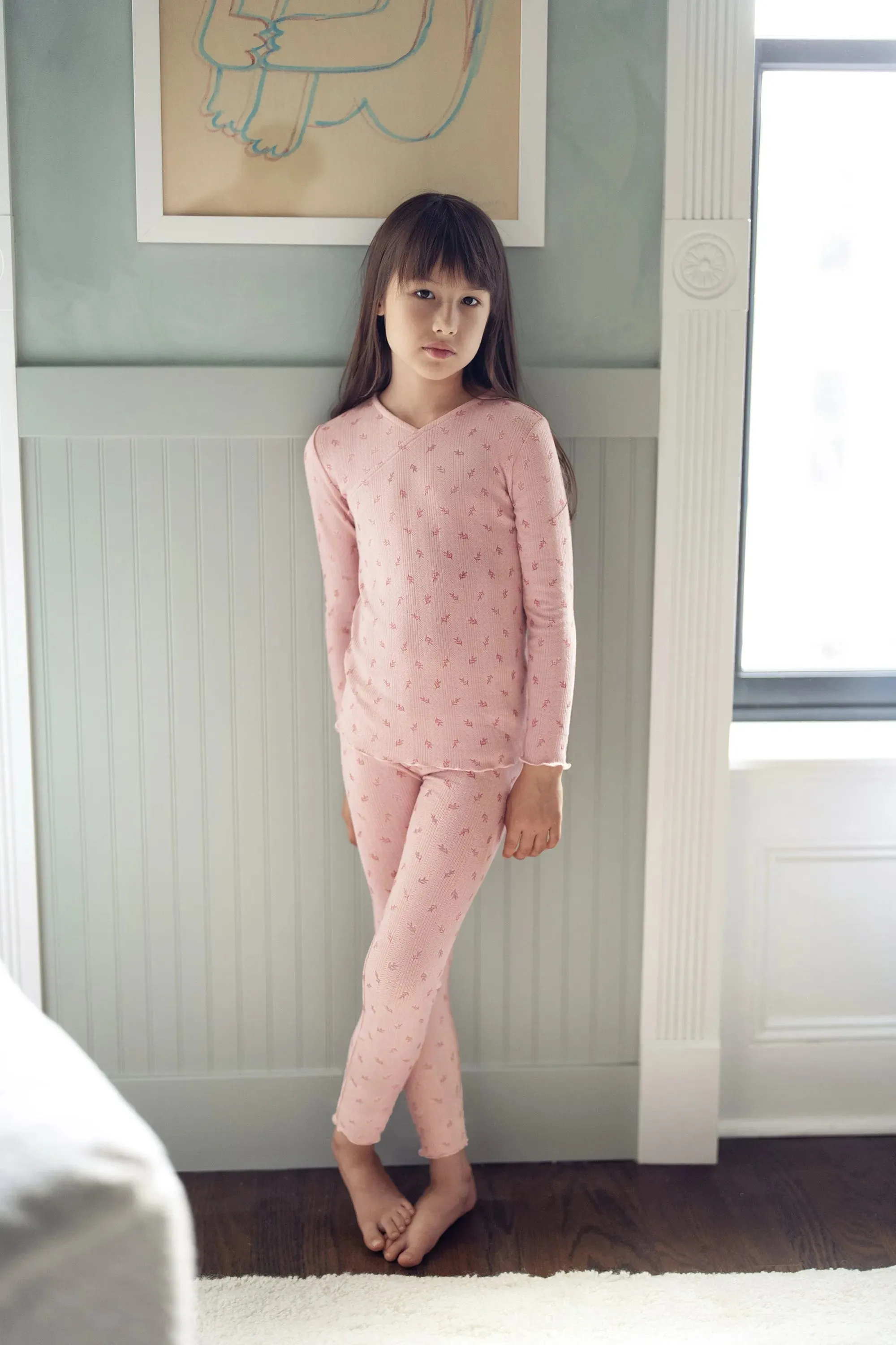 Floral Print Full Sleeve Winter Pajama Sets for Kids