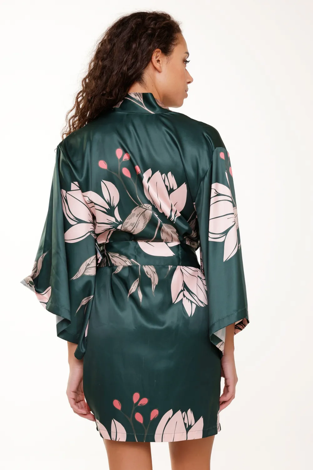 Floral Print Short Satin Kimono, Size XL (UK 16)
