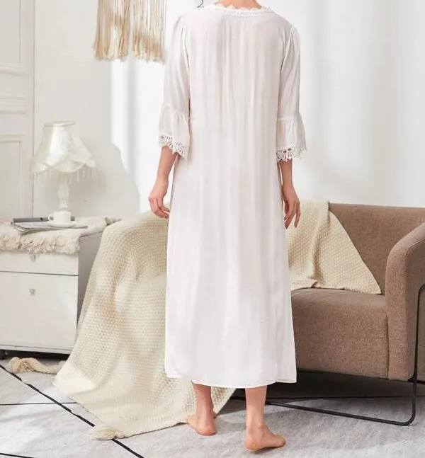 Flounce Sleeve Lace Trim Smock Nightdress
