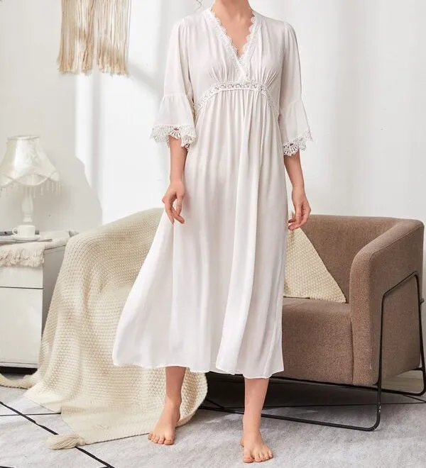 Flounce Sleeve Lace Trim Smock Nightdress