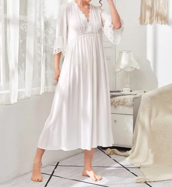 Flounce Sleeve Lace Trim Smock Nightdress