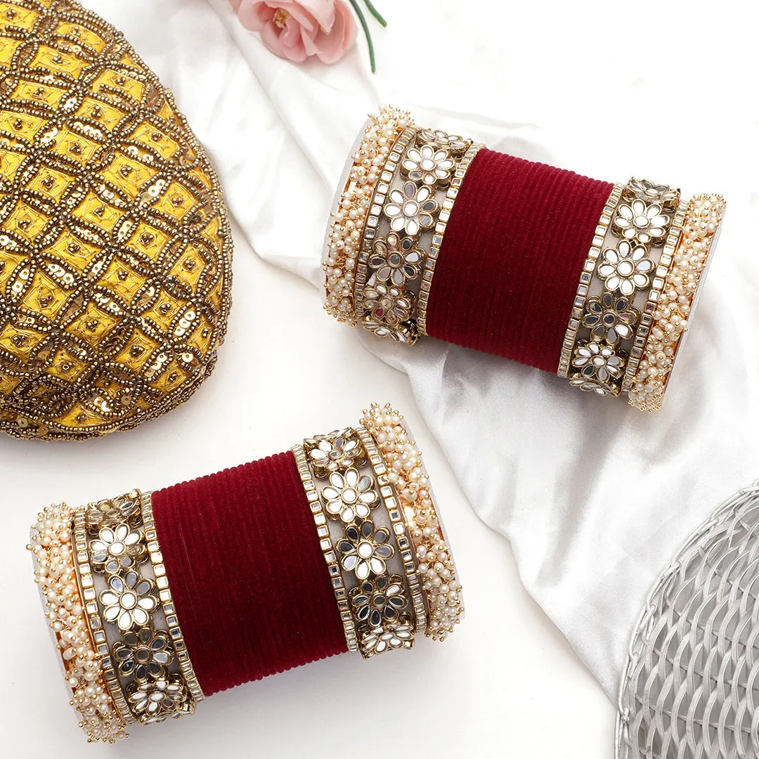 Flower Mirror Bangle Set with Velvet Bangles by Leshya Plus size