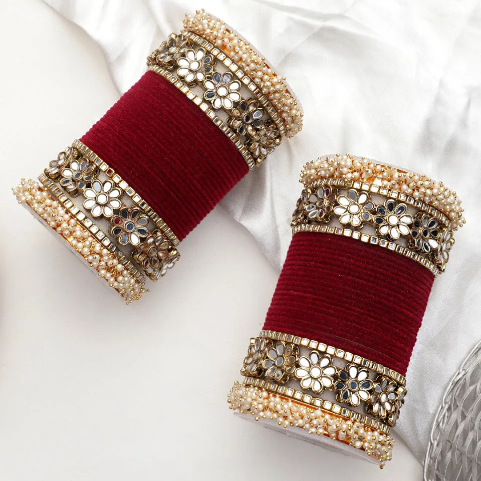 Flower Mirror Bangle Set with Velvet Bangles by Leshya Plus size