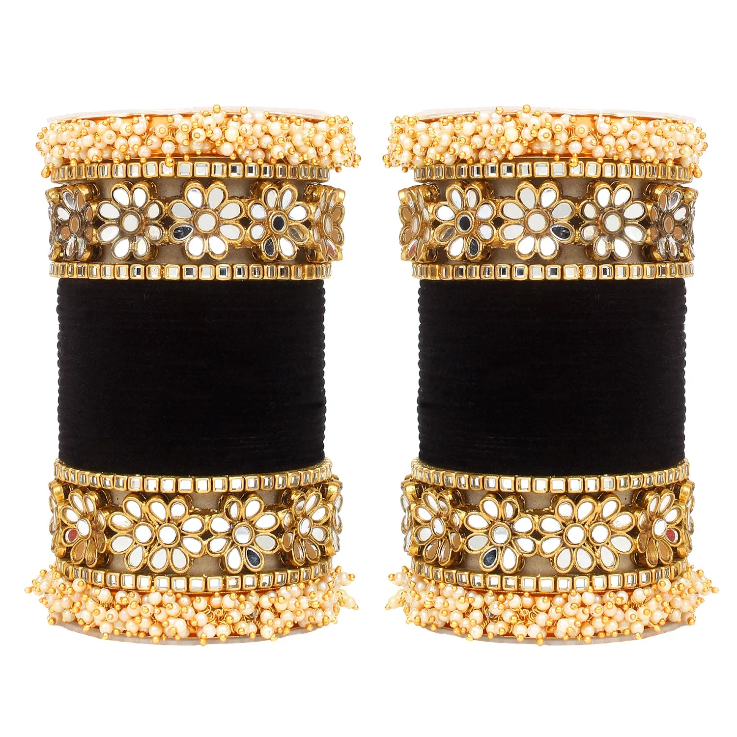Flower Mirror Bangle Set with Velvet Bangles by Leshya Plus size