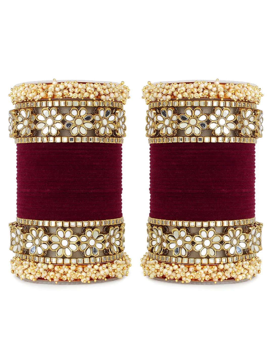 Flower Mirror Bangle Set with Velvet Bangles by Leshya Plus size