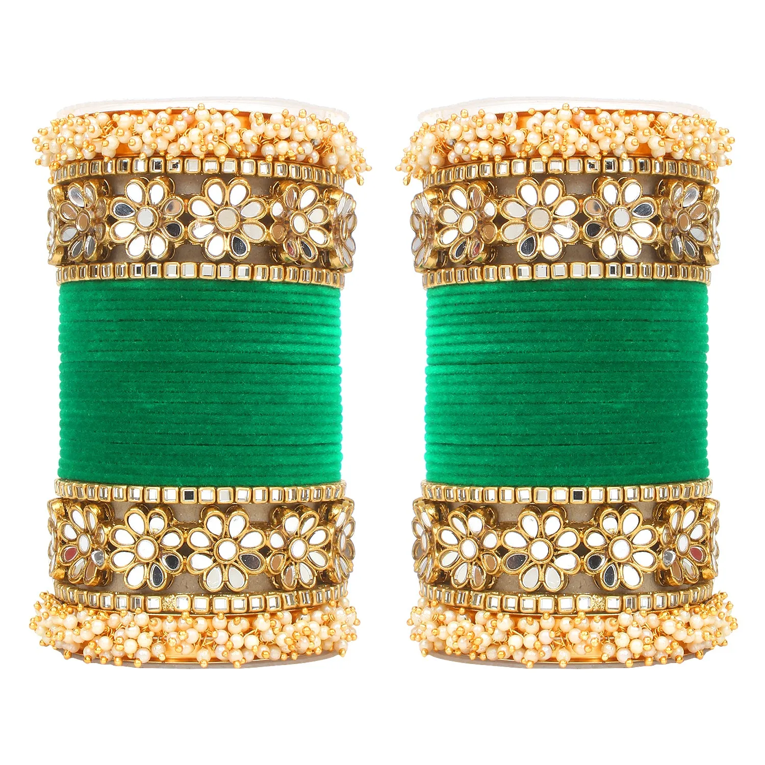 Flower Mirror Bangle Set with Velvet Bangles by Leshya Plus size