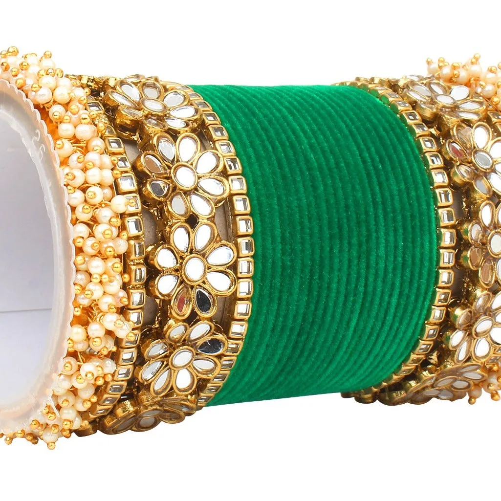 Flower Mirror Bangle Set with Velvet Bangles by Leshya Plus size