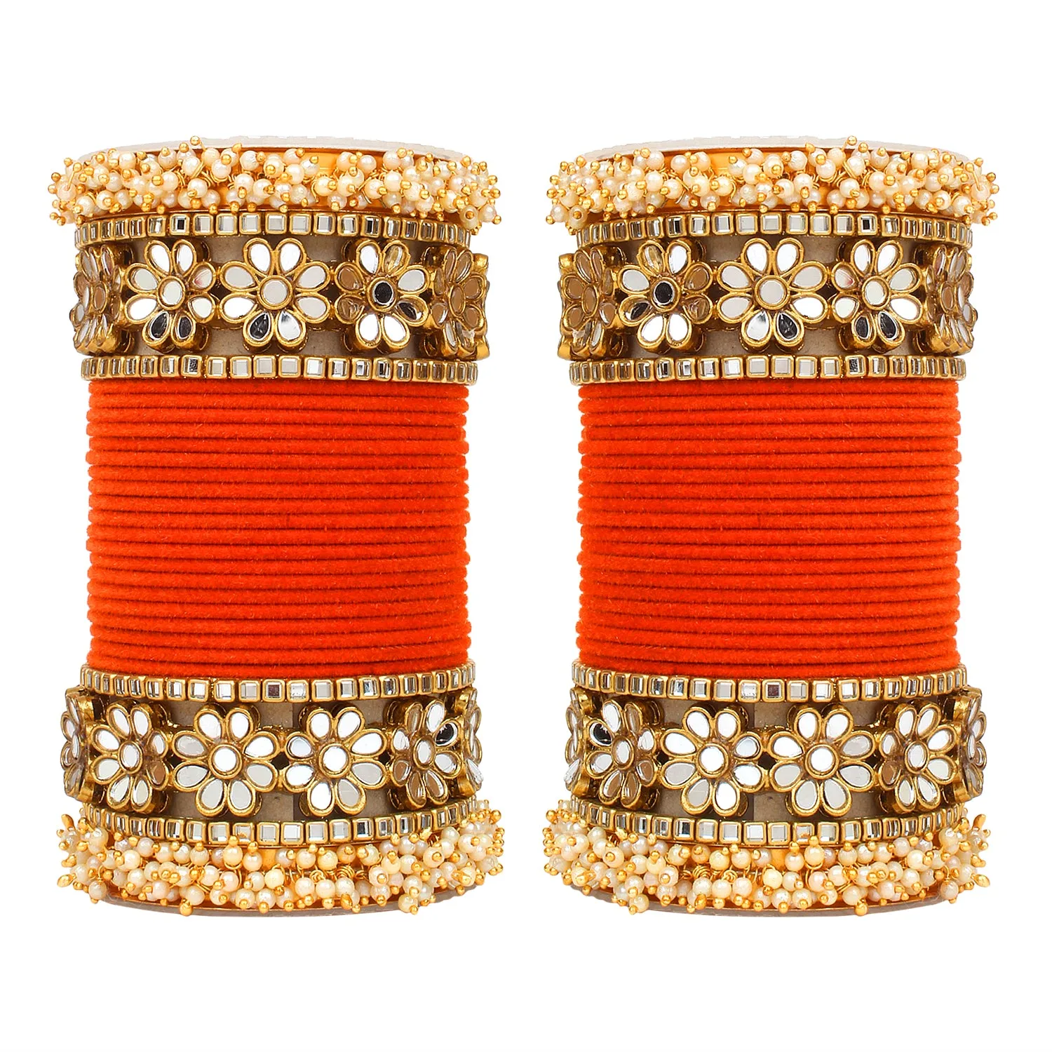Flower Mirror Bangle Set with Velvet Bangles by Leshya Plus size