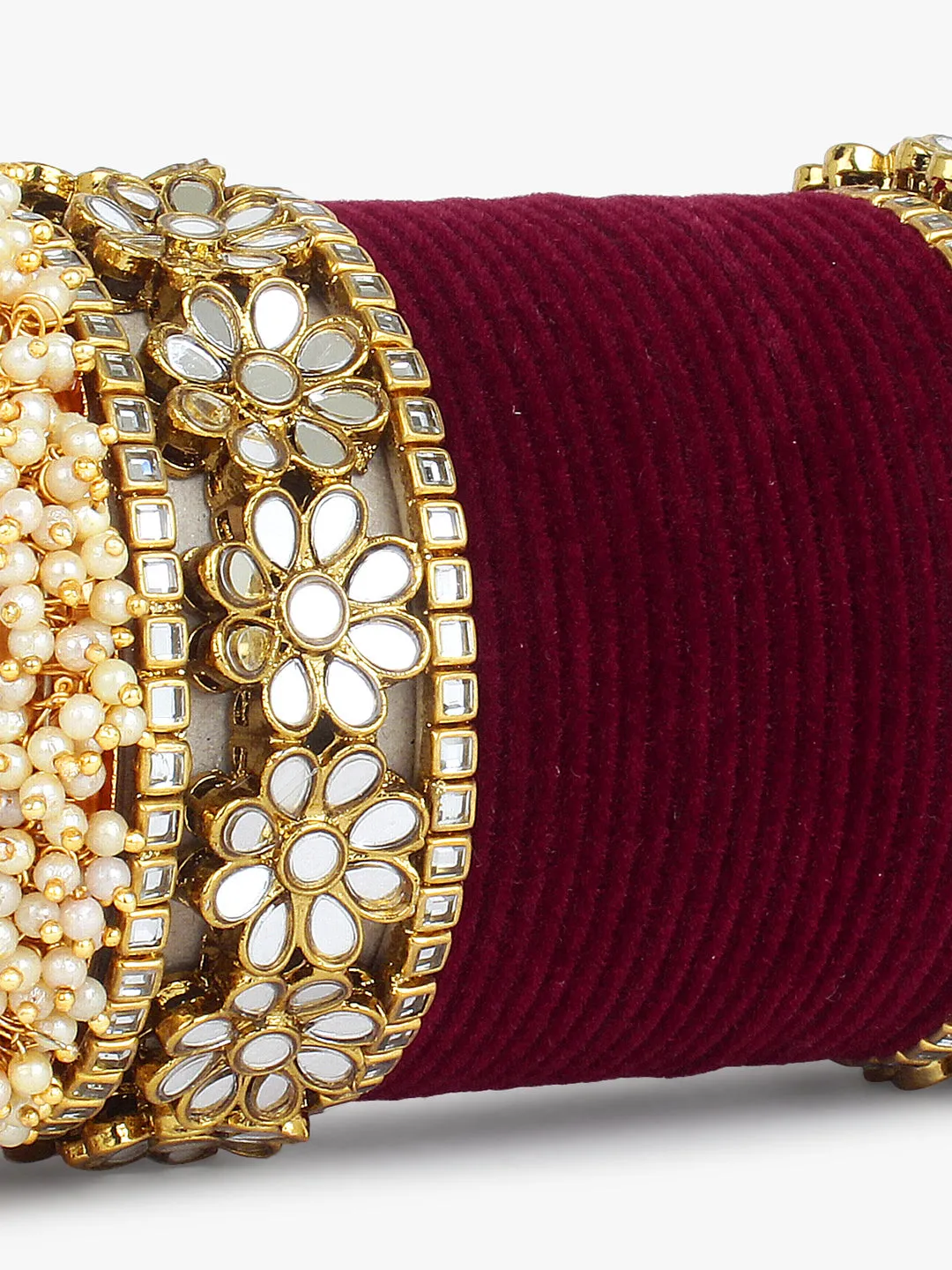Flower Mirror Bangle Set with Velvet Bangles by Leshya Plus size