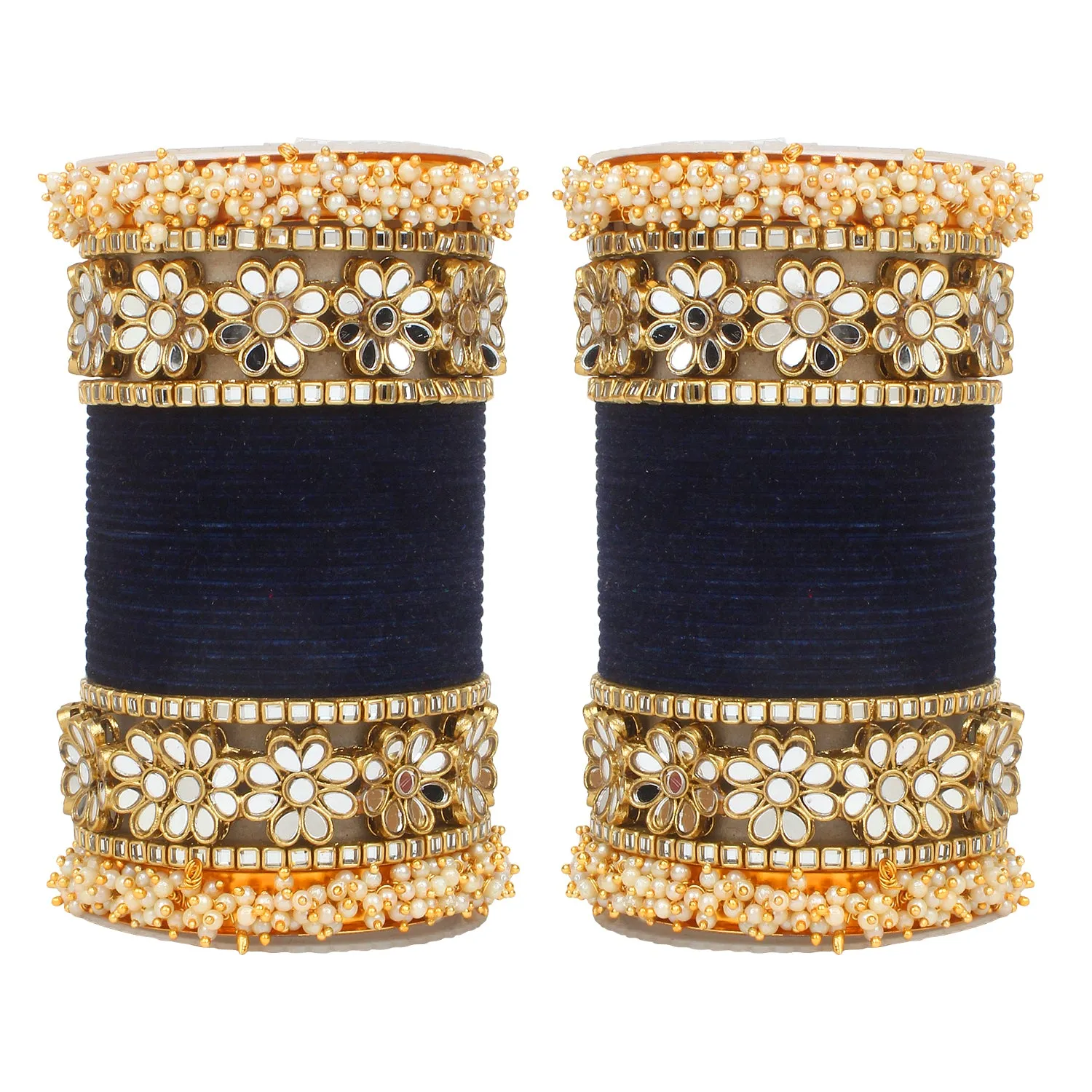 Flower Mirror Bangle Set with Velvet Bangles by Leshya Plus size