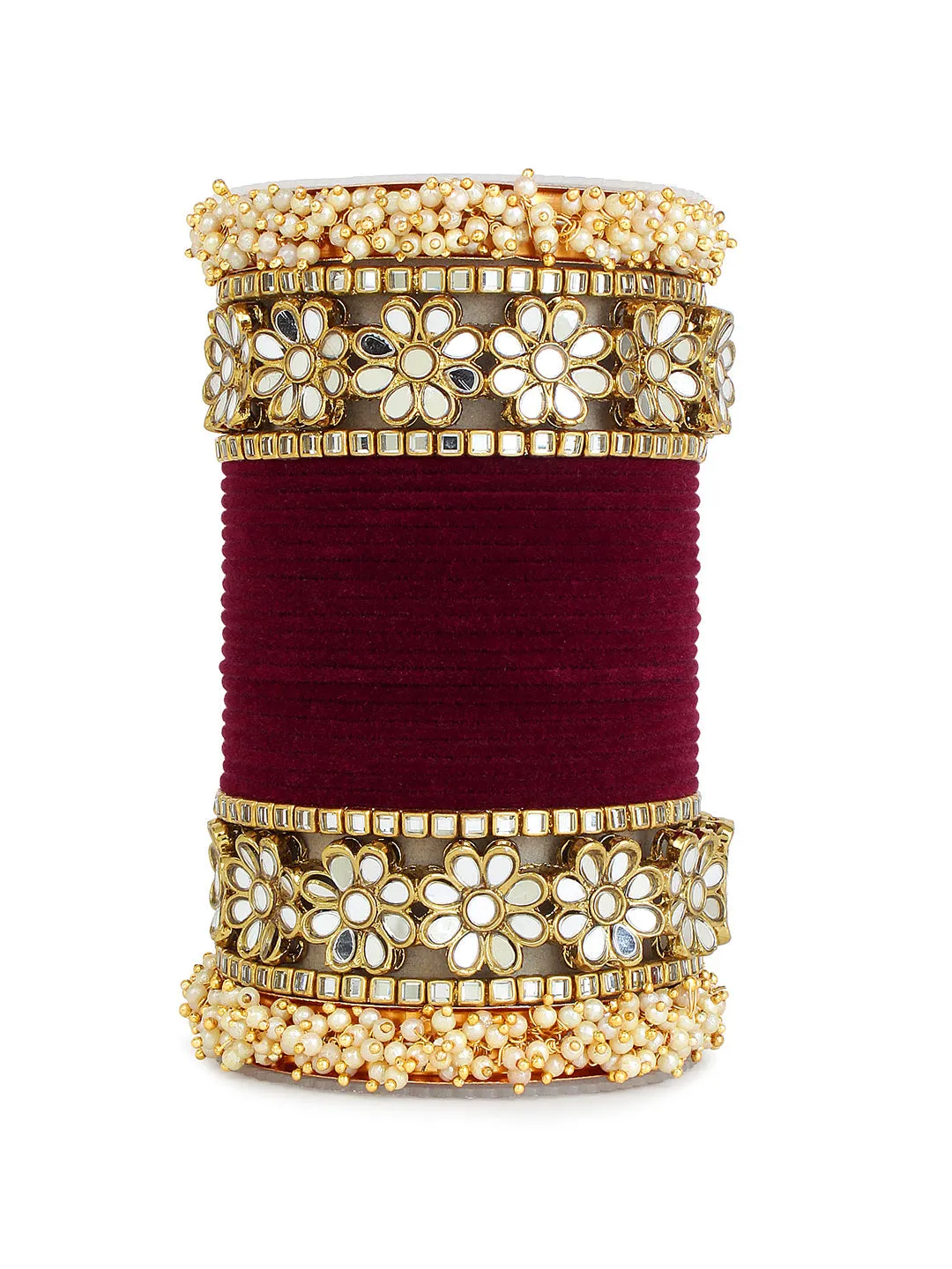 Flower Mirror Bangle Set with Velvet Bangles by Leshya Plus size
