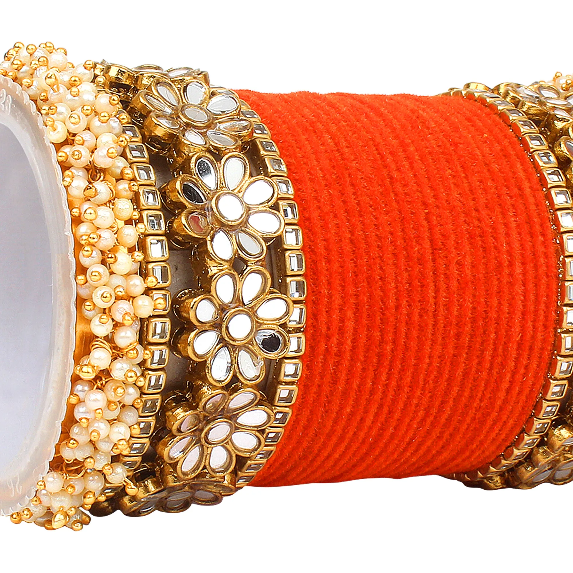 Flower Mirror Bangle Set with Velvet Bangles by Leshya Plus size