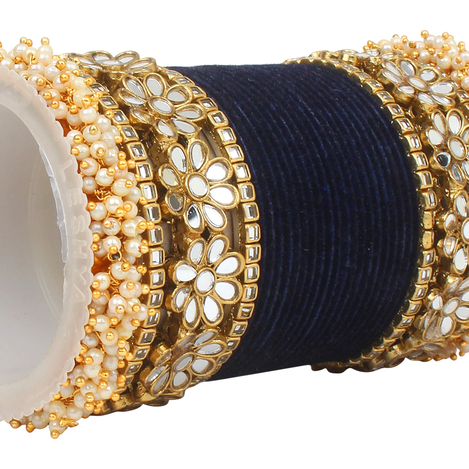 Flower Mirror Bangle Set with Velvet Bangles by Leshya Plus size