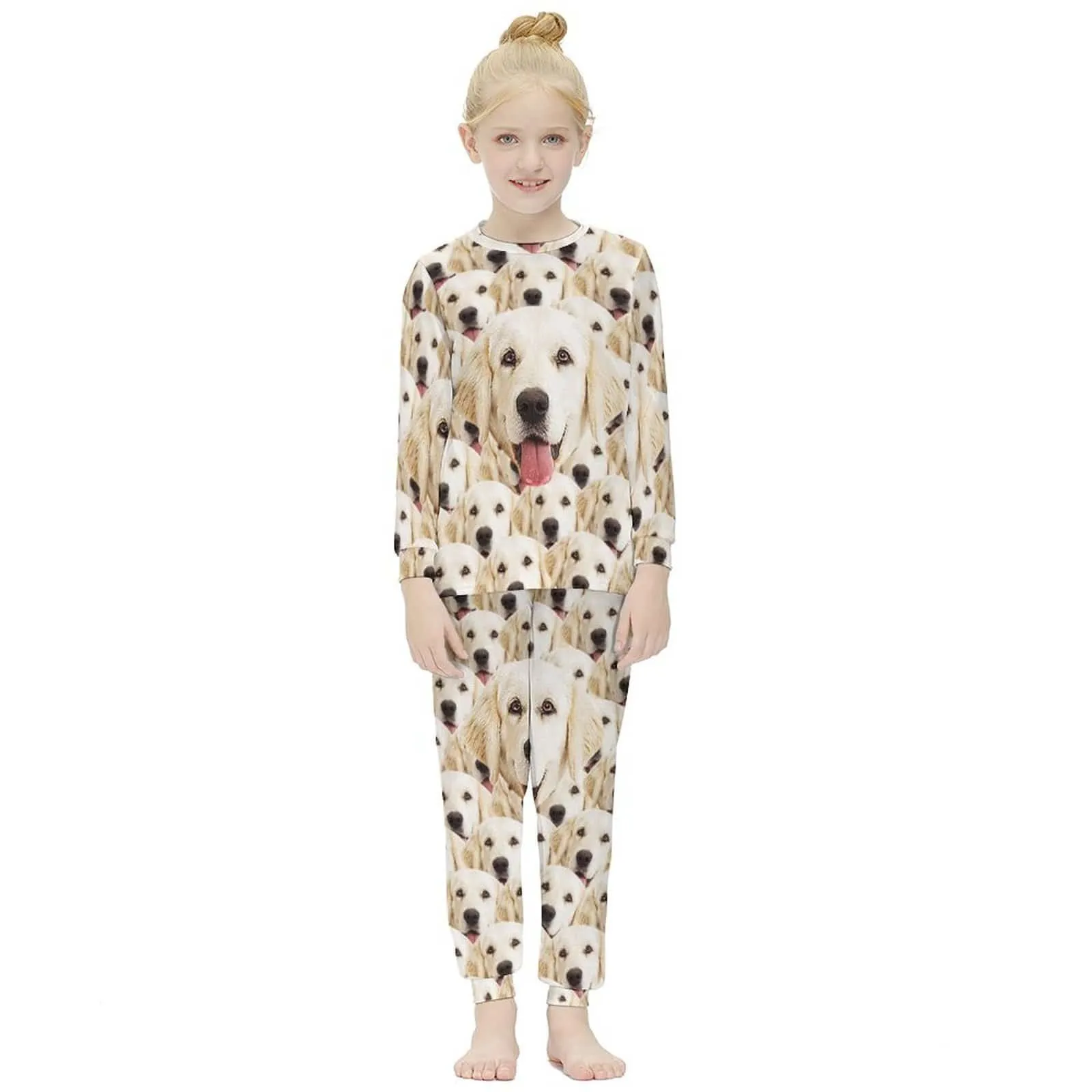#For 6-12Y Custom Pet's Face Seamless Sleepwear Pjs Personalized Kids Long Sleeve Pajamas Set