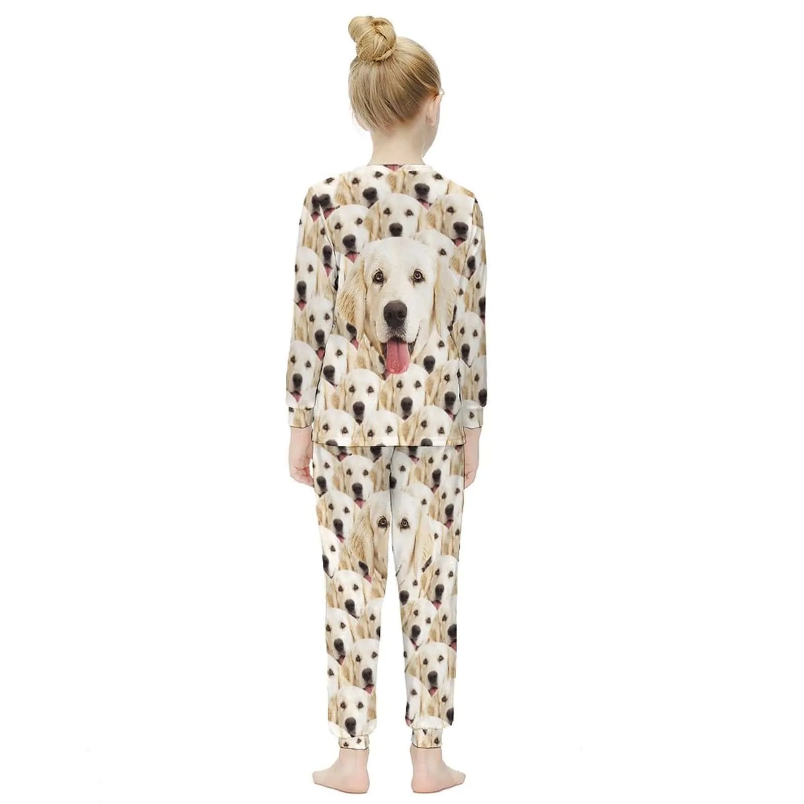 #For 6-12Y Custom Pet's Face Seamless Sleepwear Pjs Personalized Kids Long Sleeve Pajamas Set