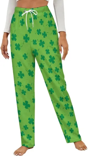 Four Leaf Clovers Women's Flannel Pajama Pants Fleece Lounge Sleep Bottoms PJ
