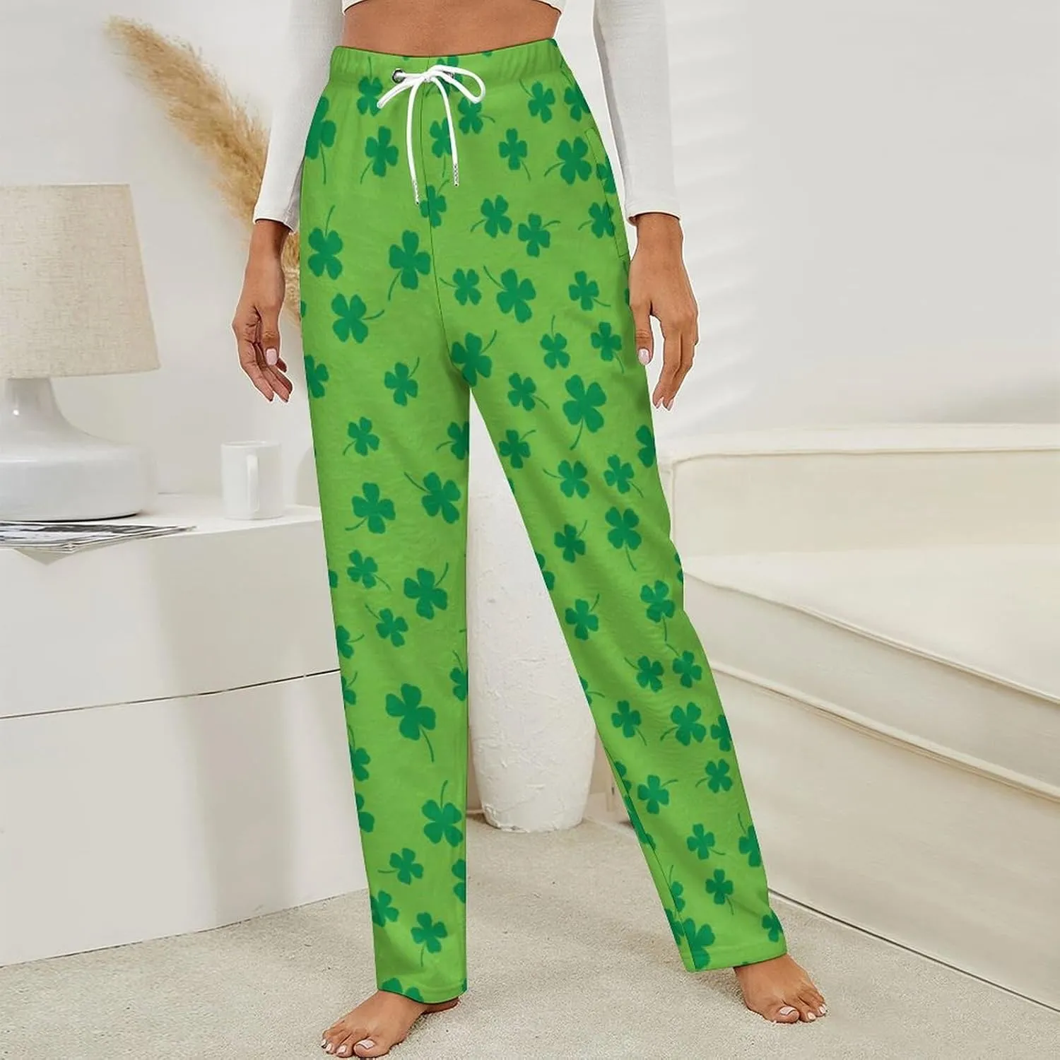 Four Leaf Clovers Women's Flannel Pajama Pants Fleece Lounge Sleep Bottoms PJ