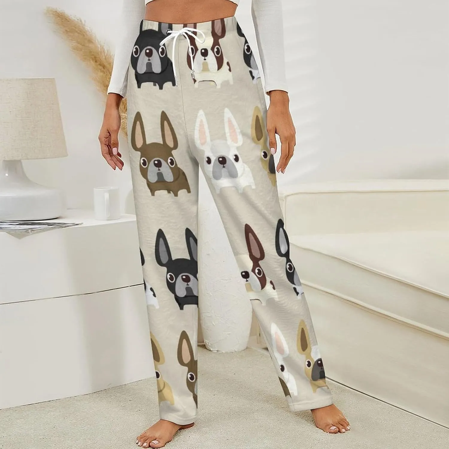 French Bulldog Women's Flannel Pajama Pants Fleece Lounge Sleep Bottoms PJ