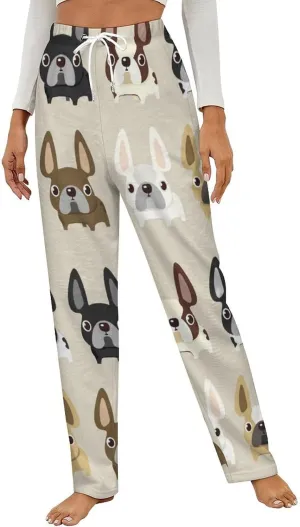 French Bulldog Women's Flannel Pajama Pants Fleece Lounge Sleep Bottoms PJ