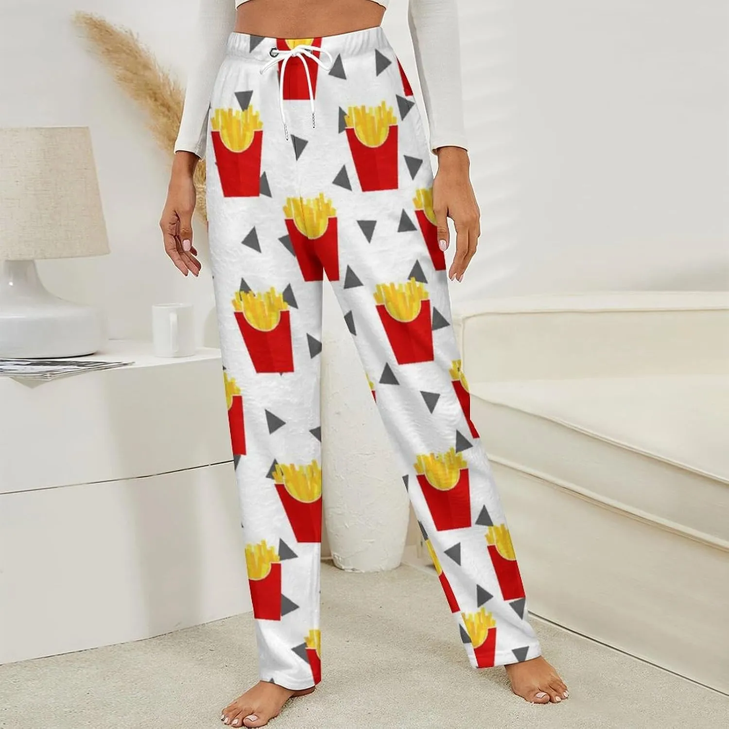 French Fries Women's Flannel Pajama Pants Fleece Lounge Sleep Bottoms PJ