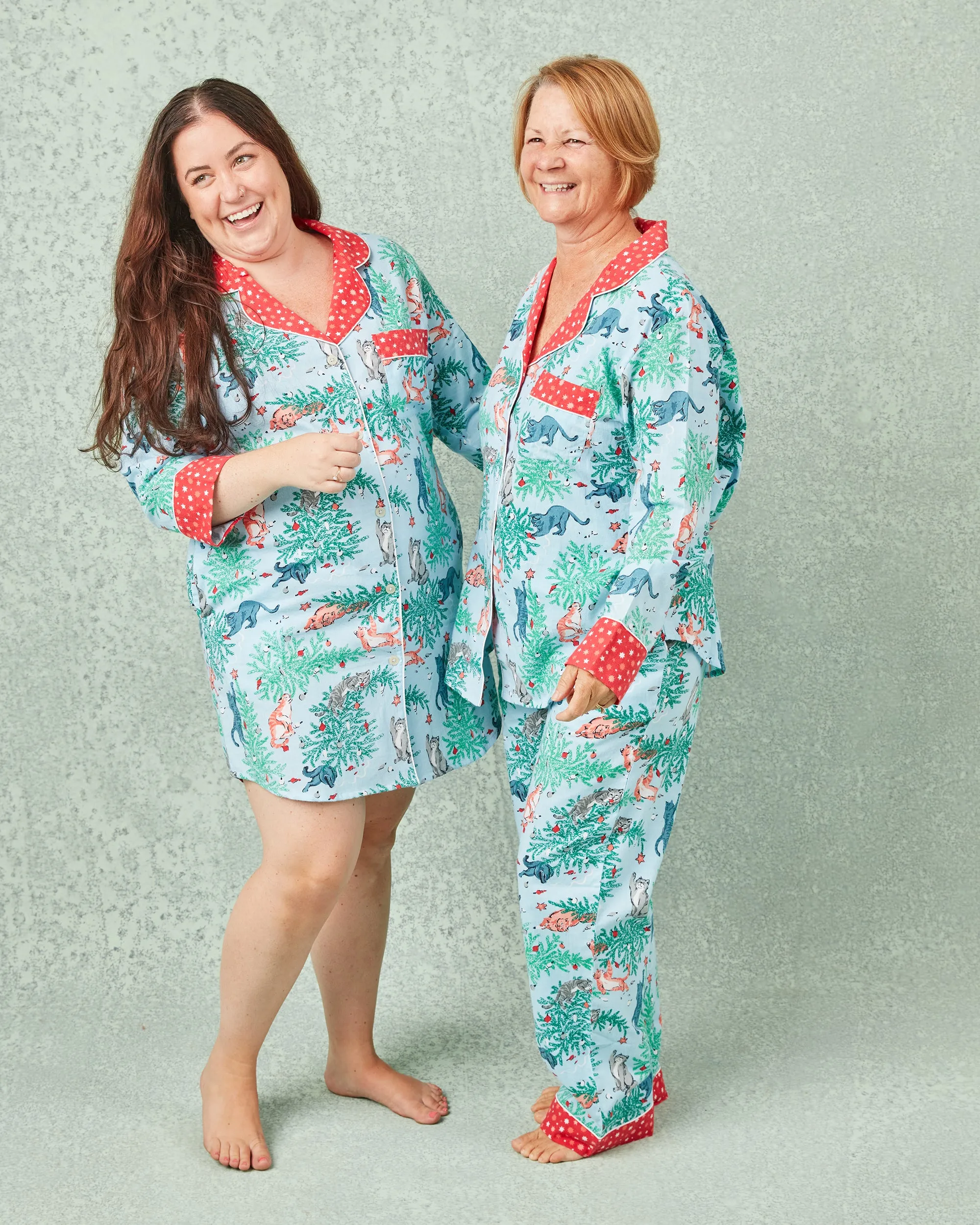 Frisky Firs - Lightweight Flannel Sleep Shirt - Twinkling Blue