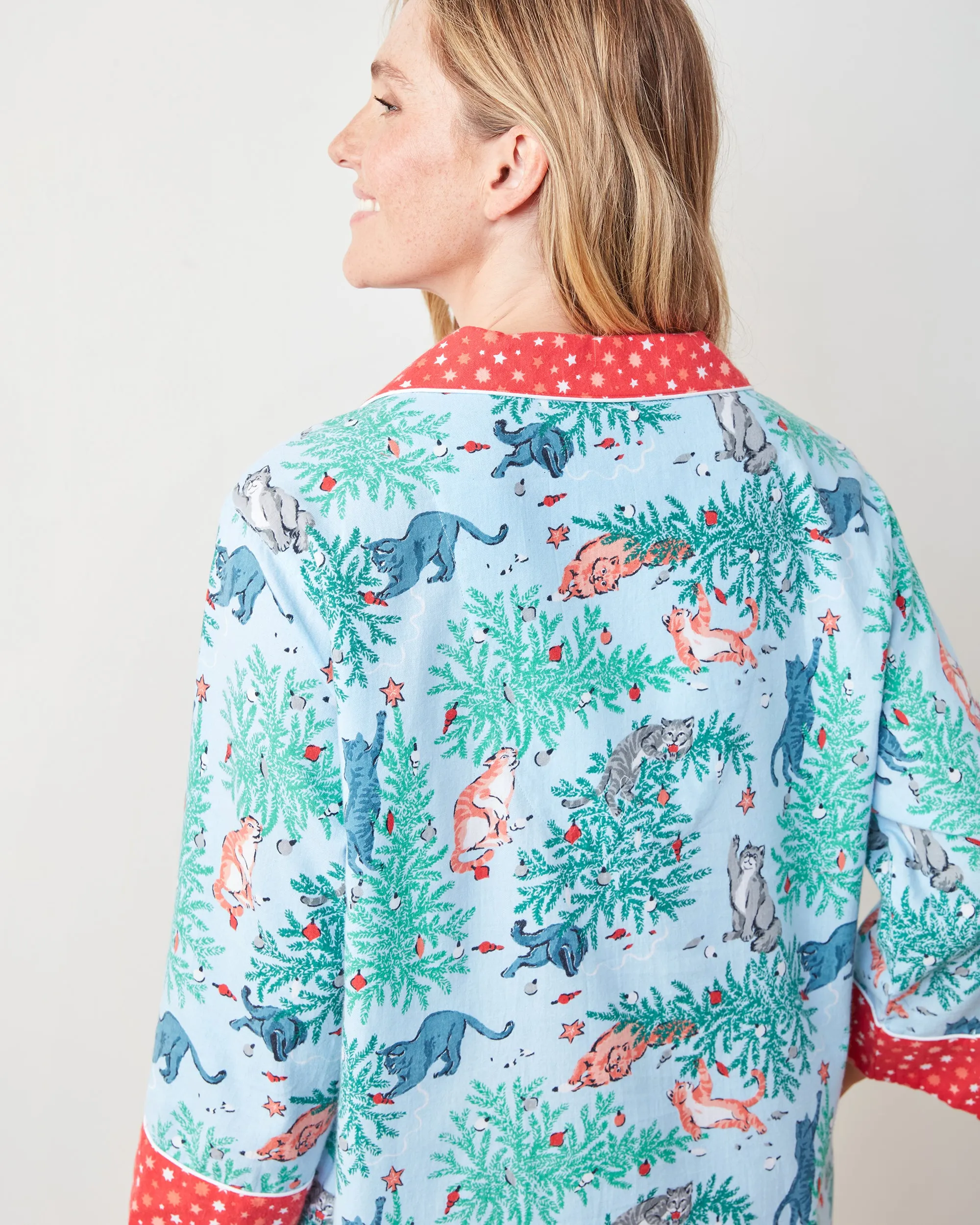 Frisky Firs - Lightweight Flannel Sleep Shirt - Twinkling Blue