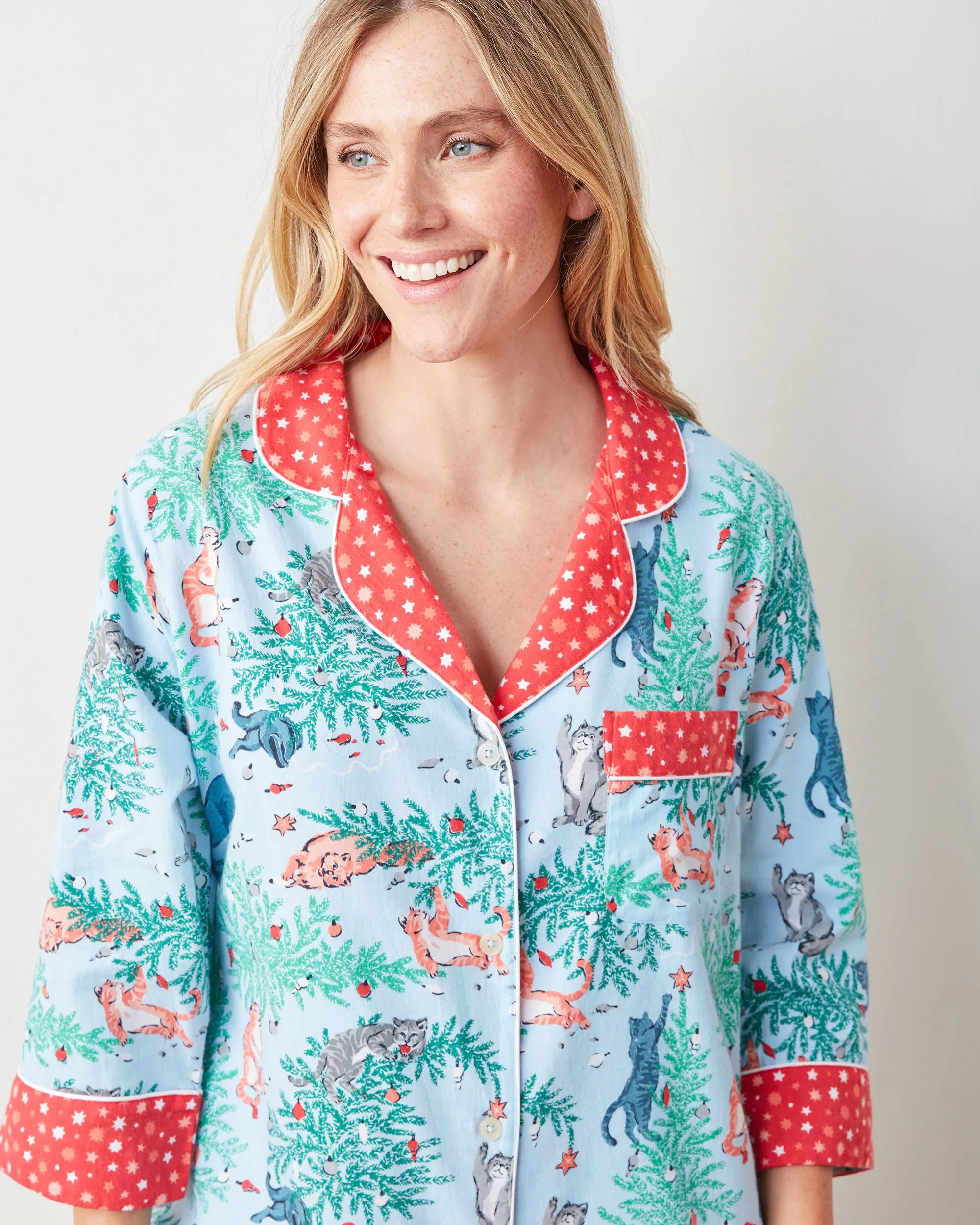Frisky Firs - Lightweight Flannel Sleep Shirt - Twinkling Blue