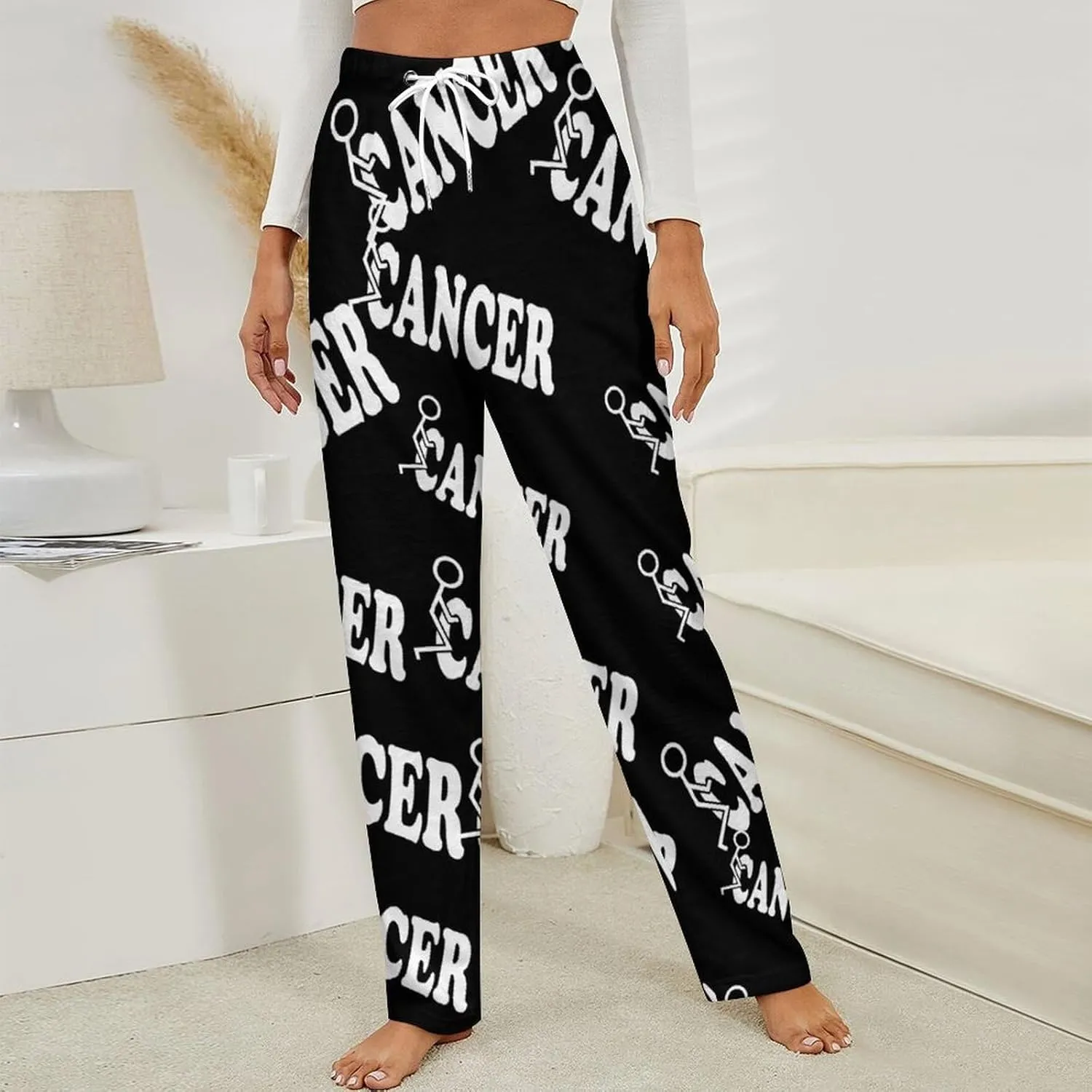 Fuck Cancer Women's Flannel Pajama Pants Fleece Lounge Sleep Bottoms PJ