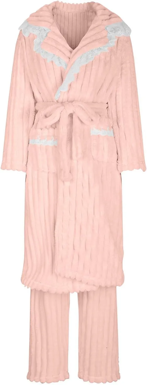 Fuzzy Fleece Pajamas 2 Piece Cute Lounge Set Long Sleeve Top and Pants Loungewear Sleepwear Sets with Pockets