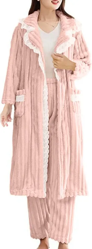 Fuzzy Fleece Pajamas 2 Piece Cute Lounge Set Long Sleeve Top and Pants Loungewear Sleepwear Sets with Pockets