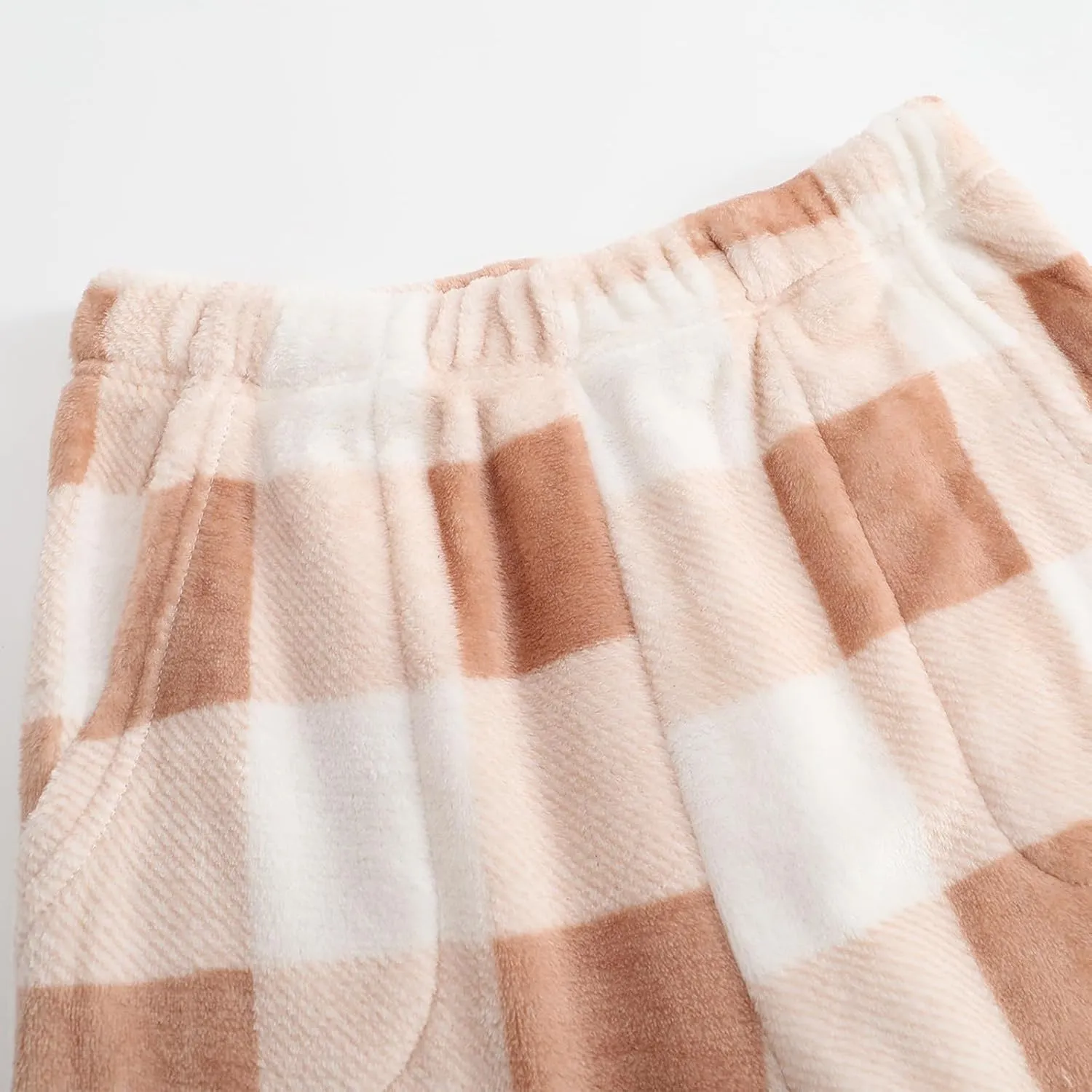 Fuzzy Pajama Pants Women Soft Elastic Waist Fluffy Pajama Pants Comfy Lounge Pajama Bottoms with Pockets