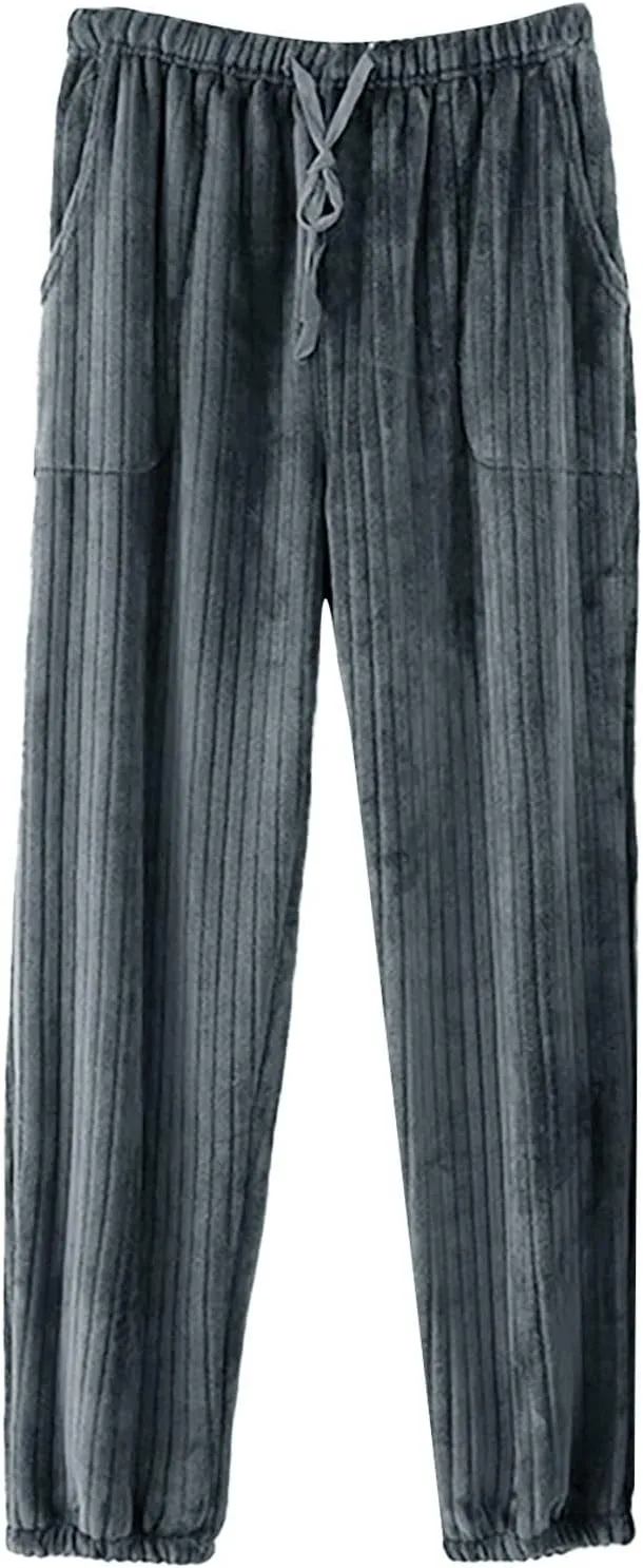 Fuzzy Pajama Pants Women with Pockets Solid Pajamas Winter Warm Lounge Homewear Drawstring Fleece Pj Cinch Bottoms