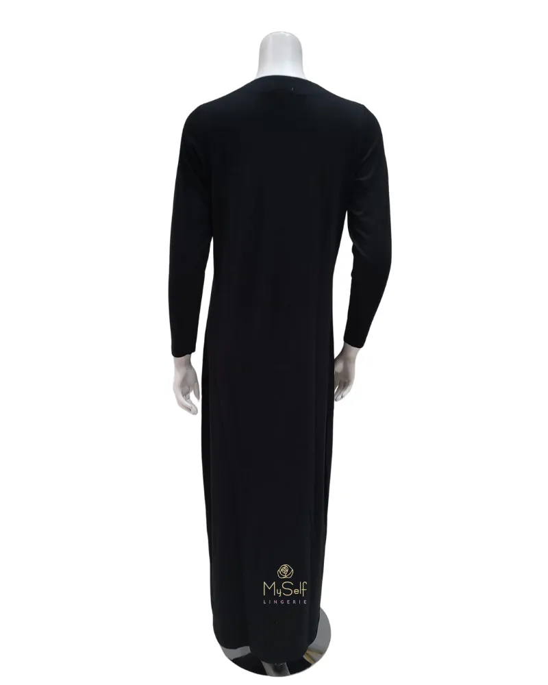 FW21N07A Flocked Paisley Black Button Down Cotton Nightgown